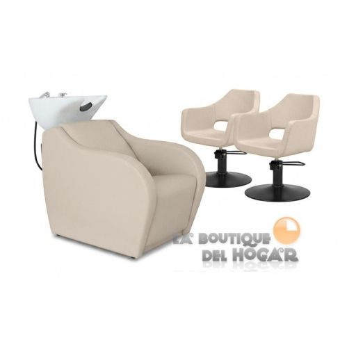 Pack - 1 Lavacabezas con Pica Blanca Wisp PowerPlus + 2 Sillones de Corte Whim R Beige