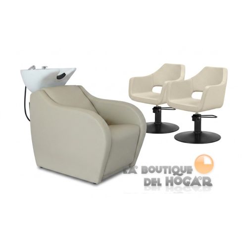 Pack - 1 Lavacabezas con Pica Blanca Wisp PowerPlus + 2 Sillones de Corte Whim R Beige