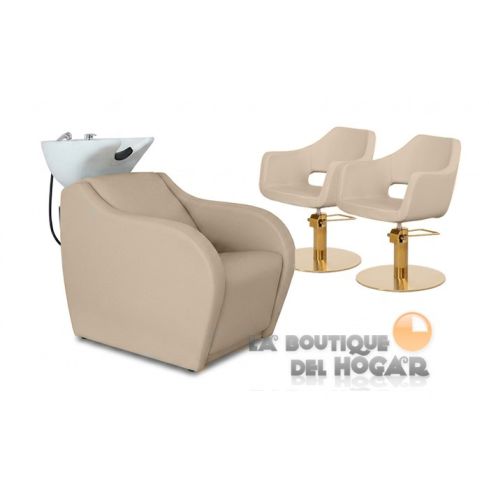 Pack - 1 Lavacabezas con Pica Blanca Wisp PowerPlus + 2 Sillones de Corte Whim RG Beige