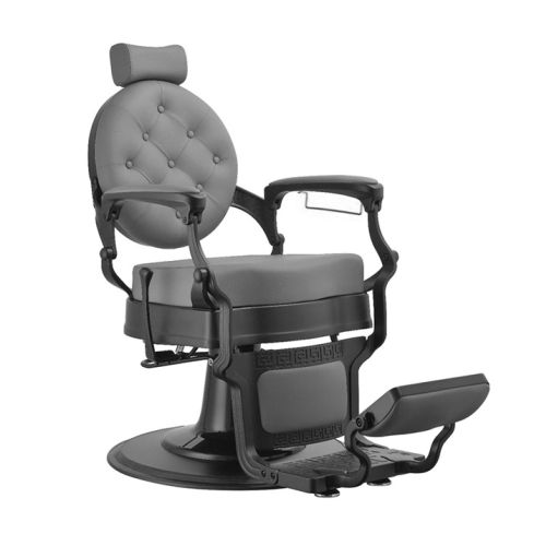 Sillón Clásico de Barbero hidráulico estilo Retro Vintage con reposapies integrado Modelo Buzz Black Gris