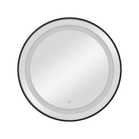 Tocador de Peluquería redondo estilo Moderno con espejo LED y marco negro Modelo Bree Black 80 cm