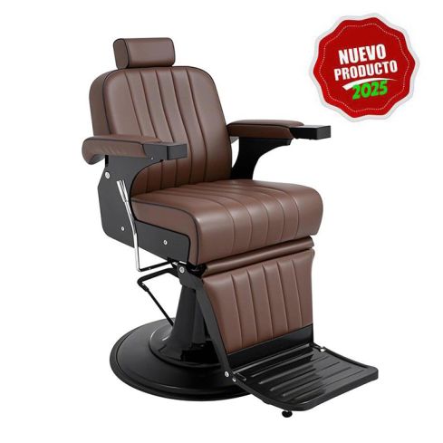 Sillón Barbero hidráulico reclinable y giratorio con reposabrazos Modelo Corinto Marrón