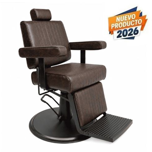Sillón Barbero hidráulico reclinable y giratorio con reposabrazos Modelo Cut Black - Color Marrón Chocolate