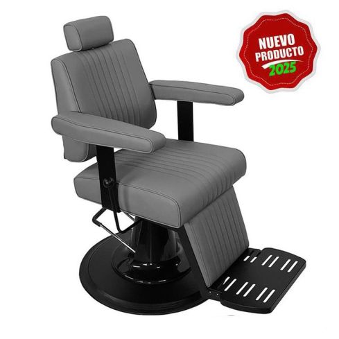 Sillón Barbero hidráulico reclinable y giratorio con reposabrazos Modelo Cut Black - Color Gris
