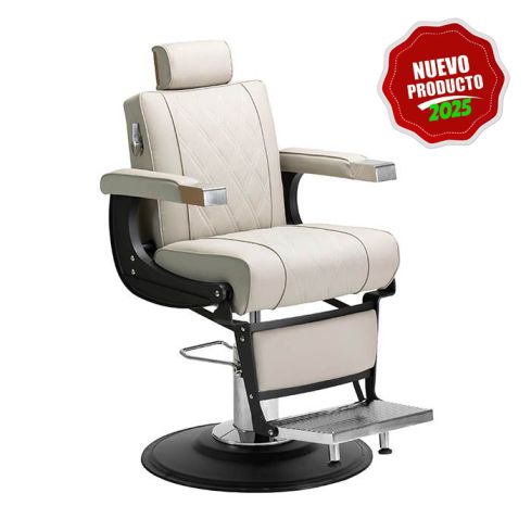 Sillón Barbero hidráulico reclinable y giratorio con reposabrazos Modelo Fold Gris