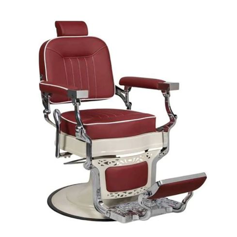 Sillón Barbero Vintage reclinable y giratorio con reposabrazos Modelo Dominus Rojo