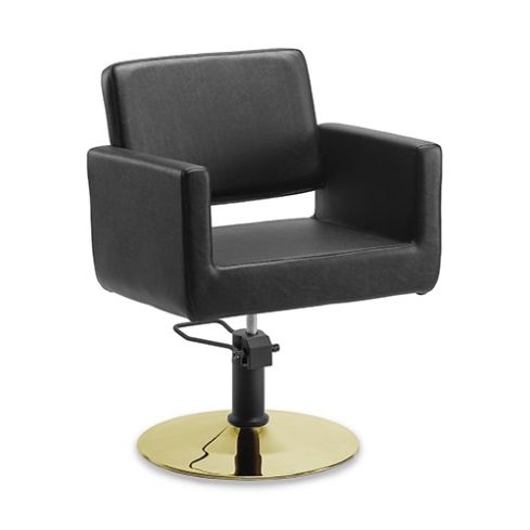 Sillón hidráulico de corte de linea cuadrada con base redonda dorada y negra Modelo Braid Round Gold & Black