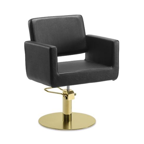 Sillón hidráulico de corte de linea cuadrada con base redonda dorada inox. Modelo Braid Round Inox. Gold