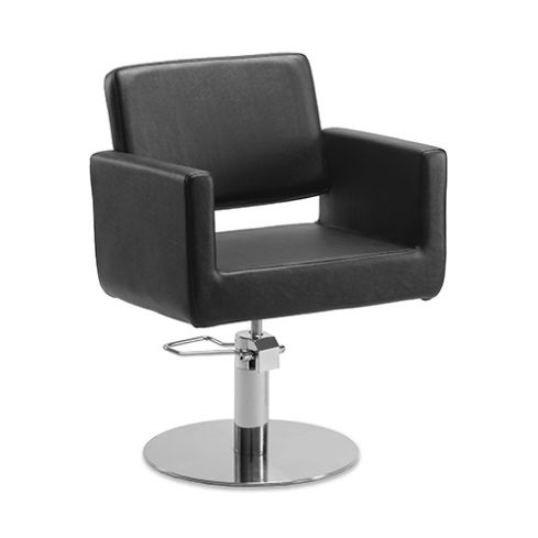 Sillón hidráulico de corte de linea cuadrada con base redonda plateada inox. Modelo Braid Round Inox. Silver
