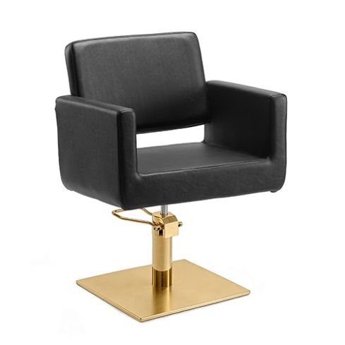 Sillón hidráulico de corte de linea cuadrada con base redonda dorada inox. Modelo Braid Square Inox. Gold