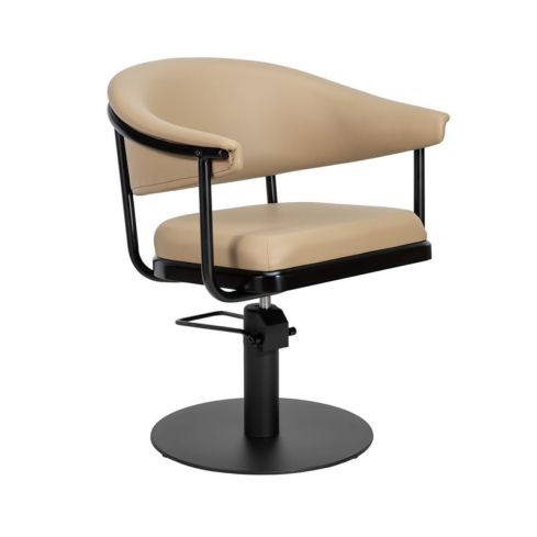 Sillón Corte de Peluquería Vintage con base redonda negra Modelo Lyra BE-BR Beige