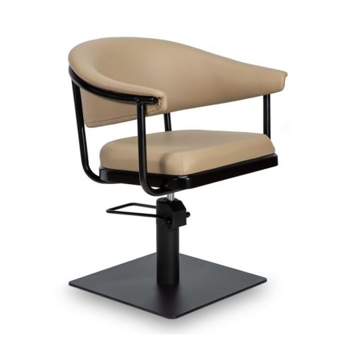 Sillón Corte de Peluquería Vintage con base cuadrada negra Modelo Lyra BE-BS Beige