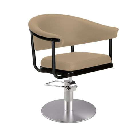 Sillón Corte de Peluquería Vintage con base redonda plateada inox. Modelo Lyra BE-R Beige