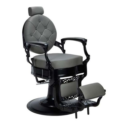 Sillón Clásico de Barbero hidráulico estilo Vintage con reposapies integrado Modelo Check GY Gris