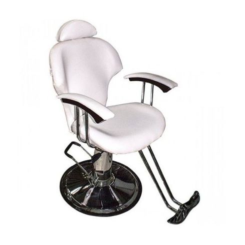 Sillón Barbero  Peluquería Estetica hidráulico reclinable con reposapiés cromado Modelo Unisex Blanco