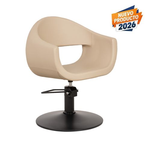 Sillón hidráulico de corte de linea curva con base cromada negra Modelo Glam Beige - Mudi
