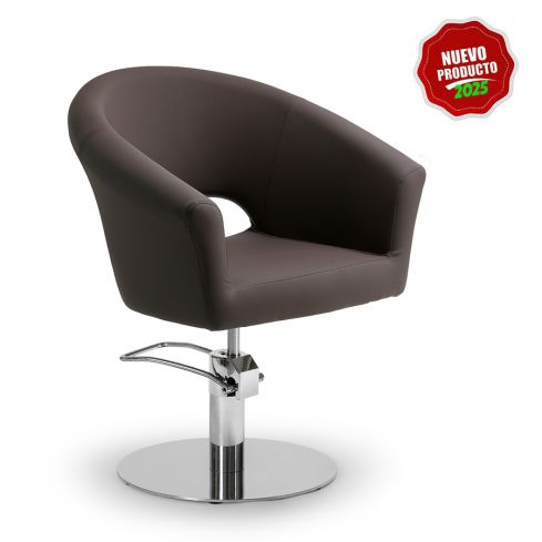 Sillón hidráulico de corte de linea curva con reposabrazos Modelo Arcel Brown