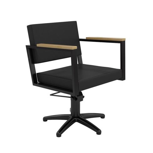 Sillón hidráulico de corte Vintage con base de estrella negra y reposabrazos madera Modelo Ocean B-BF
