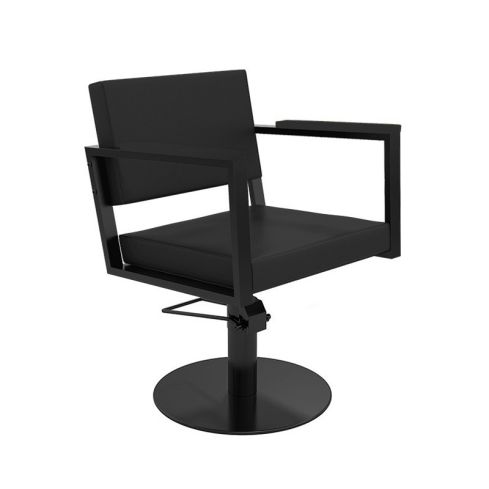 Sillón hidráulico de corte Vintage con base redonda negra y reposabrazos negros Modelo Ocean B-BR-U