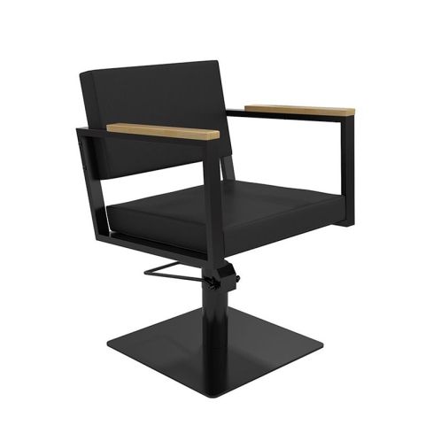 Sillón hidráulico de corte Vintage con base cuadrada negra y reposabrazos madera Modelo Ocean B-BS