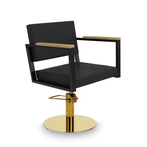 Sillón hidráulico de corte Vintage con base redonda dorada y reposabrazos Modelo Ocean B-GR