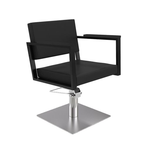 Sillón hidráulico de corte Vintage con base cuadrada plateada y reposabrazos negros Modelo Ocean B-S-U