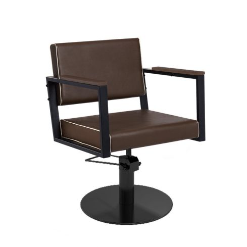 Sillón hidráulico de corte Vintage con base redonda negra y reposabrazos marrones Modelo Ocean BR-BR-U