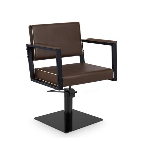 Sillón hidráulico de corte Vintage con base cuadrada negra y reposabrazos marrones Modelo Ocean BR-BS-U