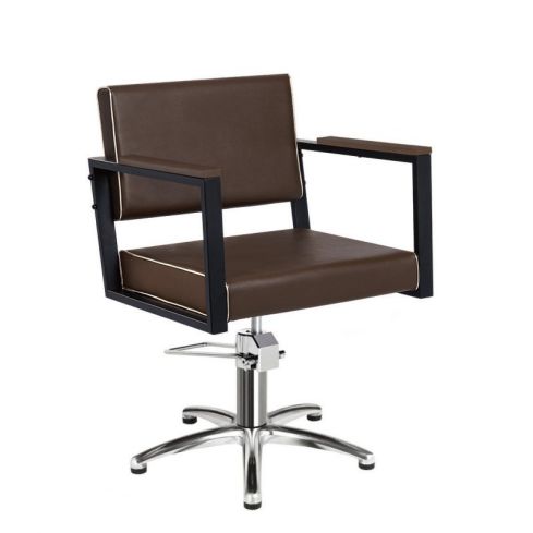 Sillón hidráulico de corte Vintage con base de estrella plateada y reposabrazos marrones Modelo Ocean BR-F-U