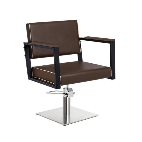Sillón hidráulico de corte Vintage con base cuadrada plateada y reposabrazos marrones Modelo Ocean BR-S-U