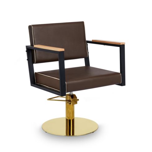 Sillón hidráulico de corte Vintage con base redonda dorada y reposabrazos Modelo Ocean BR-GR