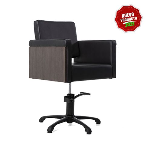 Sillón hidráulico de corte con base de estrella en madera y polipiel Modelo Rustik Negro