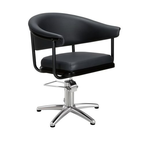 Sillón Corte de Peluquería Vintage con base de estrella plateada inox. Modelo Lyra B-F Negro