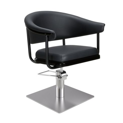 Sillón Corte de Peluquería Vintage con base cuadrada plateada inox. Modelo Lyra B-S Negro