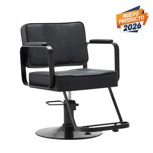 Sillón de Peluquería Barberia  hidráulico con base redonda y reposapiés Modelo Leonardo Black