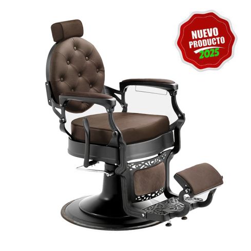 Sillón Clásico de Barbero hidráulico estilo Retro Vintage con reposapies integrado Modelo Mae Black Marrón - Modelo 2025