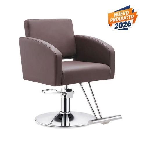 Sillón de Peluquería hidráulico con base redonda y reposapiés Modelo Mattia - Color Marrón