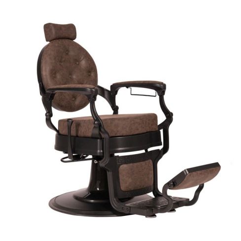 Sillón Clásico de Barbero hidráulico estilo Retro Vintage con reposapies integrado Modelo Buzz Black Marrón 