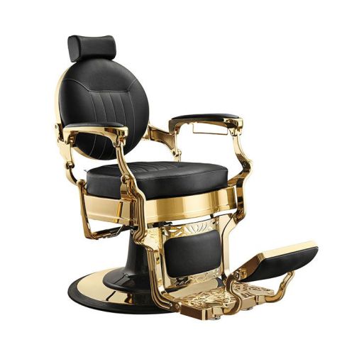 Sillón Clásico de Barbero hidráulico estilo Retro Vintage con reposapies integrado Modelo Caesar Gold