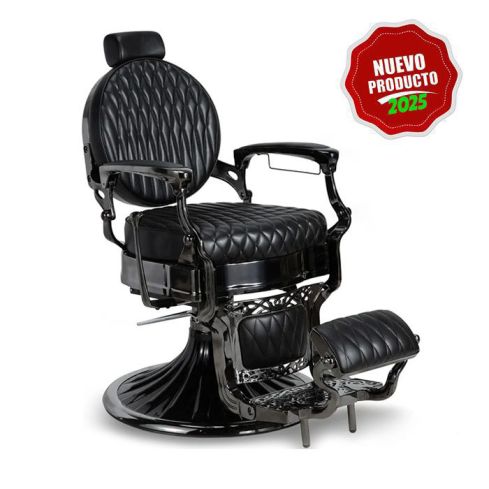 Sillón Clásico de Barbero hidráulico estilo Retro Vintage con reposapies integrado Modelo Kirk BC Negro