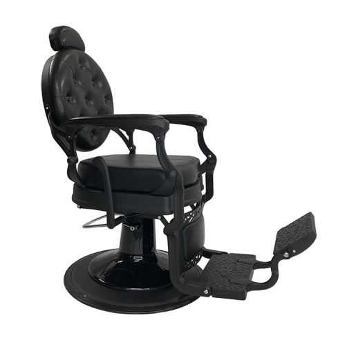 Sillón Clásico de Barbero hidráulico estilo Vintage con reposapies integrado Modelo Perfido Black Asiento Liso