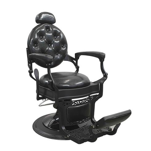 Sillón Clásico de Barbero hidráulico estilo Vintage con reposapies integrado Modelo Perfido Black Asiento Liso