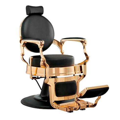 Sillón Clásico de Barbero hidráulico estilo Vintage con reposapies integrado Modelo Shor Gold