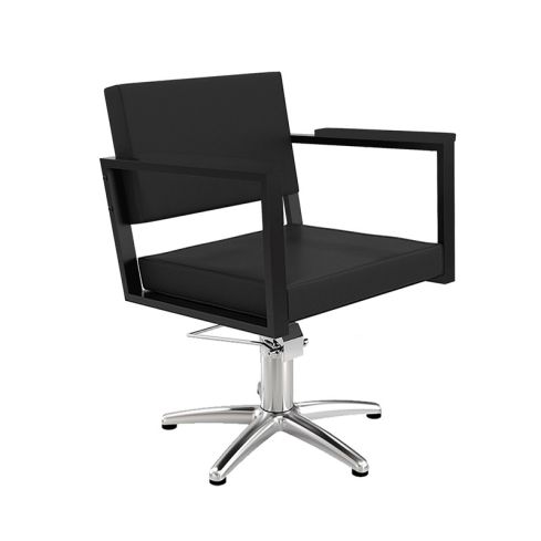 Sillón hidráulico de corte Vintage con base de estrella plateada y reposabrazos negros Modelo Ocean B-F-U