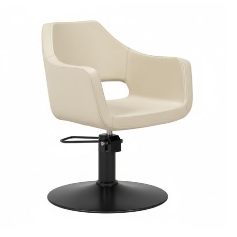 Sillón corte de peluquería linea curva con base redonda negra Modelo Whim R Beige
