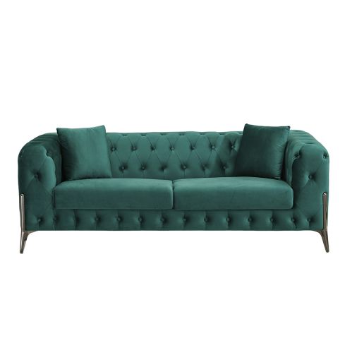 Sofá de diseño clásico de 3 plazas estilo Vintage en Tejido Velvet verde Modelo Chester Cindy