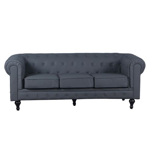 Sofá de diseño clásico de 3 plazas estilo Vintage en Símil piel Modelo Chester Gris