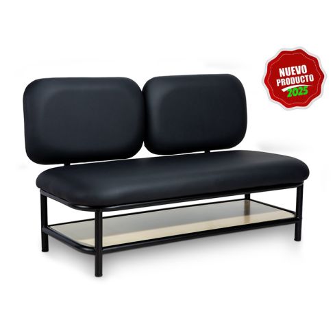 Sofá de espera de diseño para recepción 2 plazas con respaldo basculante Modelo Porto B - Color Negro