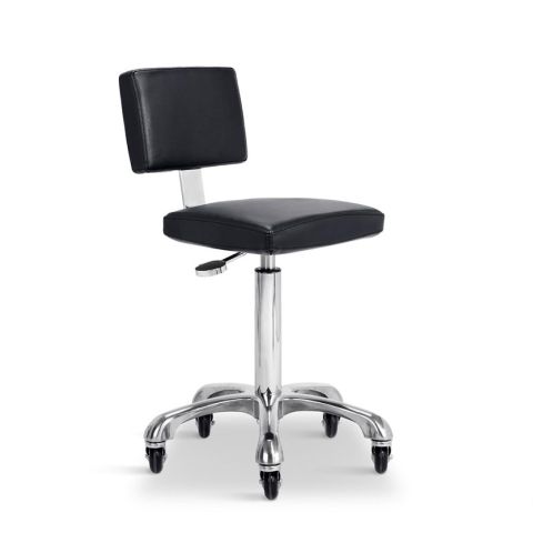 Taburete ergonómico con respaldo con 5 ruedas regulable en altura Modelo Gordon B Negro