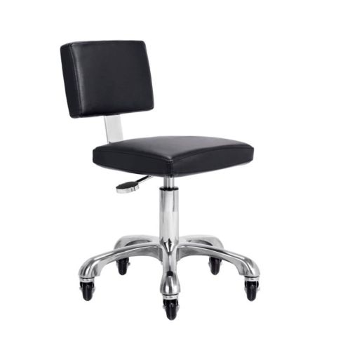 Taburete ergonómico con respaldo con 5 ruedas regulable en altura Modelo Gordon BXS Negro